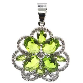 

34x24mm Gorgeous Created Green Peridot White CZ Woman's Wedding Silver Pendant