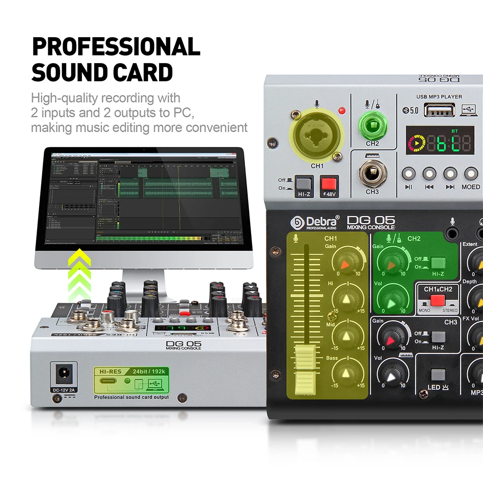 스튜디오 오디오 믹서 DJ CoInterface 사운드 카드 24bit 192kHz 품질 Bluetooth 5.0 PC 일렉트릭 기타 라이브 녹음 노래