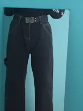 Women Jeans Cargo-Pants Wide-Leg Gray Loose Blue Girl Baggy High-Waist Straight Casual