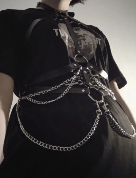 Gothic Punk Chest Leather Belt with Suspenders and Chains photo review