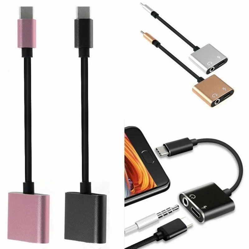 wholesale bundle 100pcs Type C To 3 5mm Jack Audio Headphone Adapter Charging Cable Splitter
