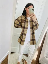 Plaid Shirt Tops Long-Sleeve Office Women Coat Loose Ladies Karsany And