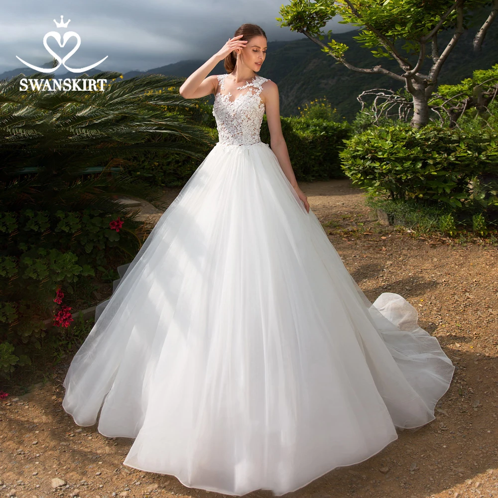 Swanskirt легкое свадебное платье 2019 модное кружевное ТРАПЕЦИЕВИДНОЕ Тюлевое платье невесты принцессы на заказ Vestido De Noiva UZ11