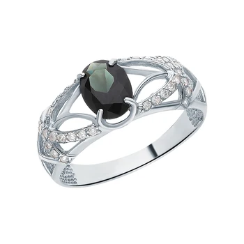 

Silver ring with cubic zirconia and tourmaline imitation sunlight sample 925