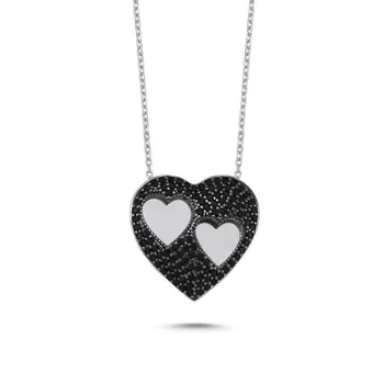 

Angemiel 925 Silver Black Zircon Stone Double Heart Pendant-Rhodium Plated