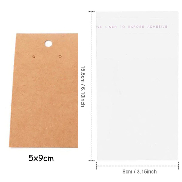 sets Kraft Paper Cards Jewelry Necklace Earring Display Holder with Self Adhesive OPP Bags Personal Business Retail Packaging