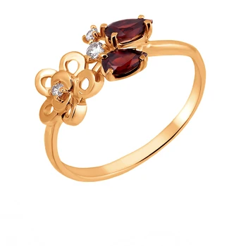 

Gold ring with cubic zirconia and Garnet sunlight
