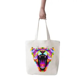 

Angemiel Bag Big Color Roaring Tiger Portrait Shopping Beach Tote Bag