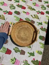 Storage-Tray Basket Food-Plate Wooden-Handle Fruit Handwoven Rattan Bread Wicker Round