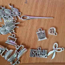 Mezcla de plata plateada del Tíbet de Ruller aguja tijeras colgantes del encanto para la fabricación de joyas pulsera resultados accesorios 10 estilos