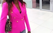 White Blazer Buttons Office Black Blue Formal Yellow Green Double-Breasted Women Plus