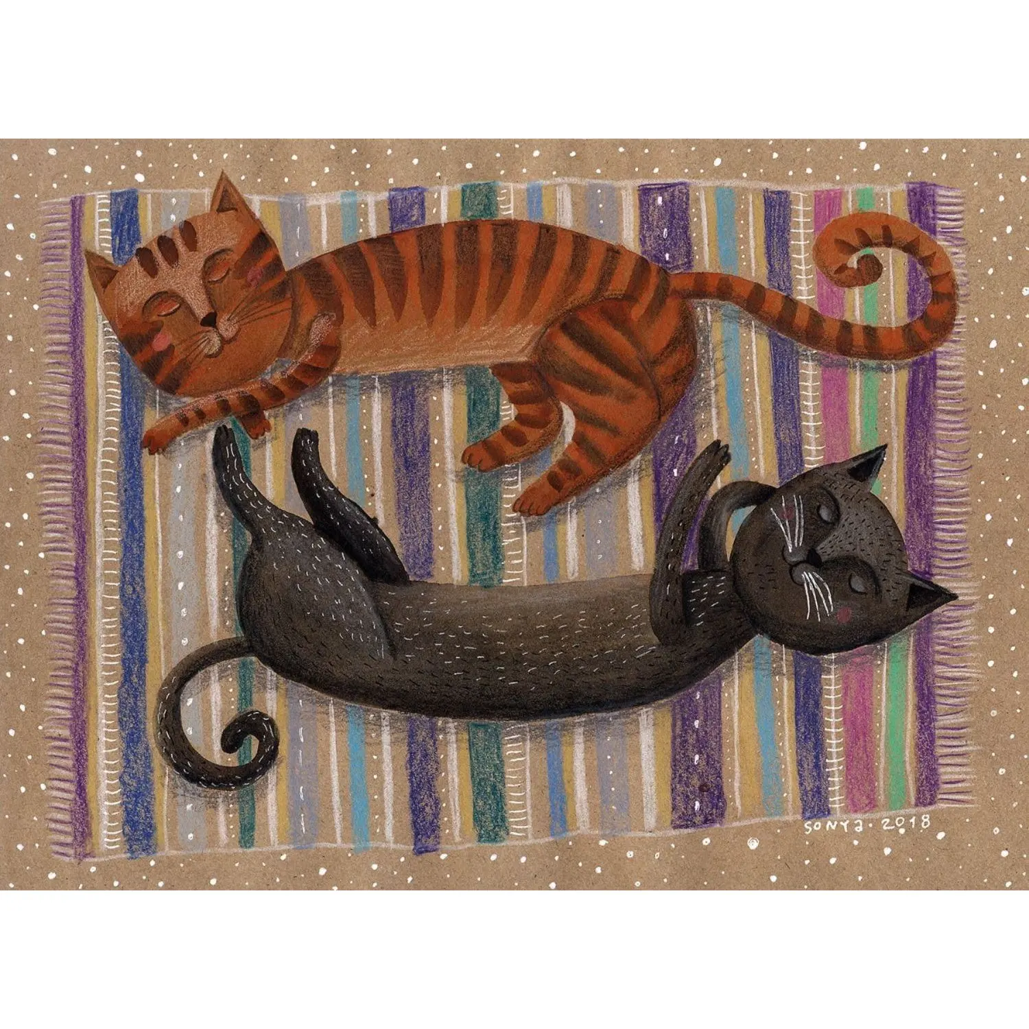 Пазл с двумя кошками-София Сабурова-черные и коричневые спящие кошки-пазл из 1000
