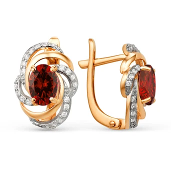 

Gold earrings with cubic zirconia and Garnet sunlight sample 585