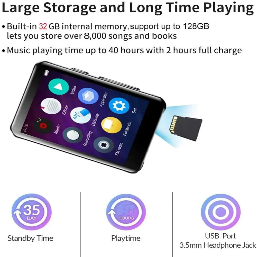 32GB MP3 Player with Bluetooth 2.4 inch Full Touch