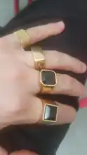 Punk Mens Stainless Steel Black Stone Gold Ring Europe and America Style