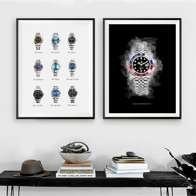 Акварельные часы GMT Master II живопись холст печать хронология Искусство Плакат