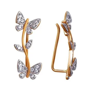 

Sokolov cuffs earrings with stones in gold with cubic zirconia, fashion jewelry, 585, women's male