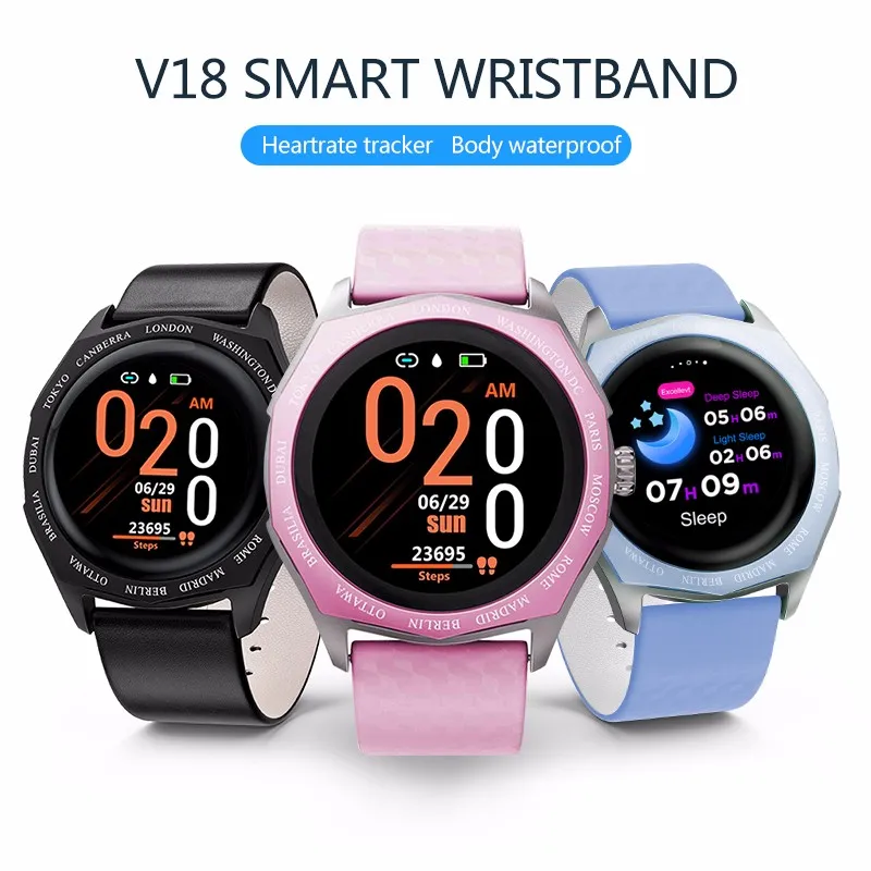 

V18 Smart Watch fitness tracker Waterproof SNS message reminder Blood pressure heart rate monitor Smartwatch for IOS Android