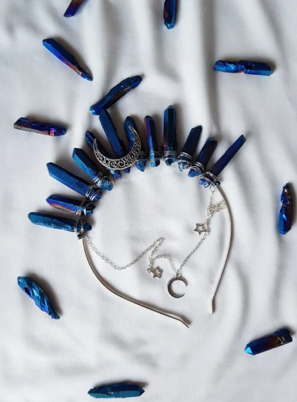 Moonchild Blue Titanium Quartz Crystal Tiara - Image 4