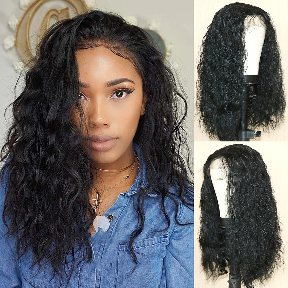 Fantasy Beauty Loose Wave Curly 18” Loose Wave Hair Wigs Hair Replacement Synthetic Curly Natural Black Shoulder Length Wigs