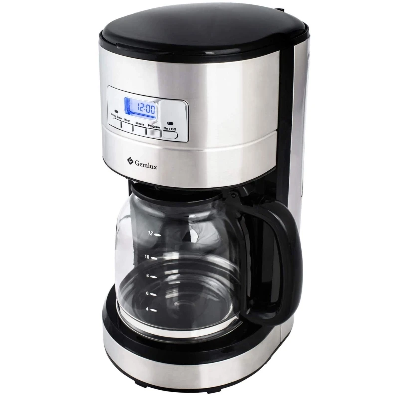 Кофеварка GEMLUX GL-DCM-3 (Мощность 900 Вт, объем 1.8 л, капельная, многоразовый нейлоновый фильтр, подогрев готового напитка до 2 ч, ЖК-дисплей, отложенный старт на 24 часа)