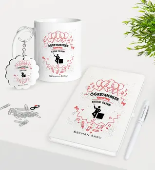 

Personalized Teachers Present-Day Happy Mug Keychain White Notebook Pen Gift Seti-5