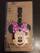Disney-etiqueta de equipaje de viaje de dibujos animados, Mickey Mouse, Minnie, soporte de identificación, etiqueta portátil, Etiquetas de embarque de equipaje