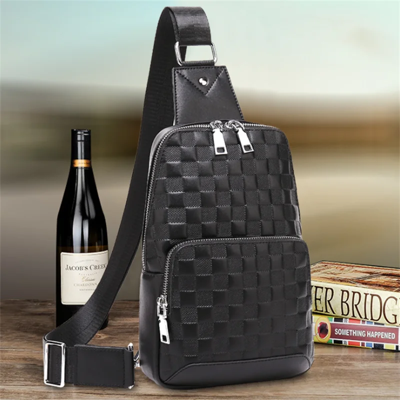 horizonplus america and europe LUXURY trendy men genuine leather emboss PLAID pattern crossbody bag sling bag chest bag