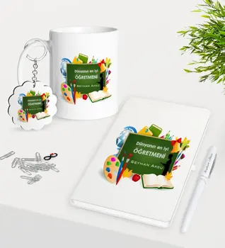 

Personalized World Best Öğretmeni Trophy Keychain White Notebook Pen Gift Seti-26