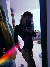 InstaHot algodón letra impresa mono cuello alto las mujeres de cuello otoño Bodycon Tops mujer parte elástica de cuerpo