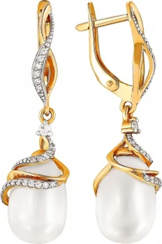 

Примаэксклюзив earrings with pearls and cubic zirconia in red gold