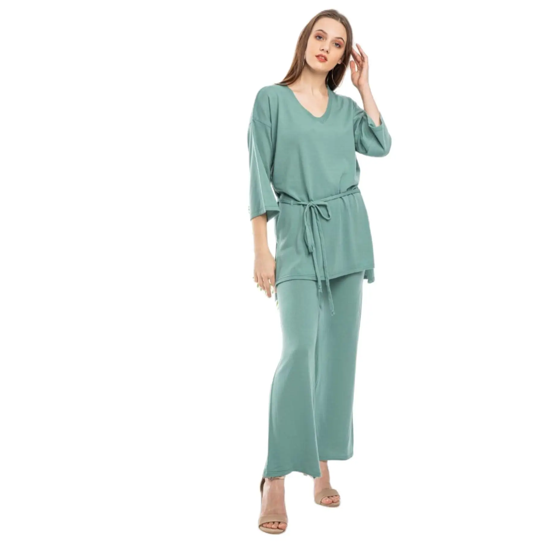 2-piece-women's-set-crepe-fabric-comfortable-maxi-o-neck-belted-and-half-sleeved-shirt-and-long-pant-turkey-2021-elegant-suit