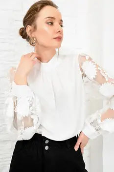 

Trend Alacati Style Women Embroideried Tulle Sleeve Blouse ALC-X4090-A