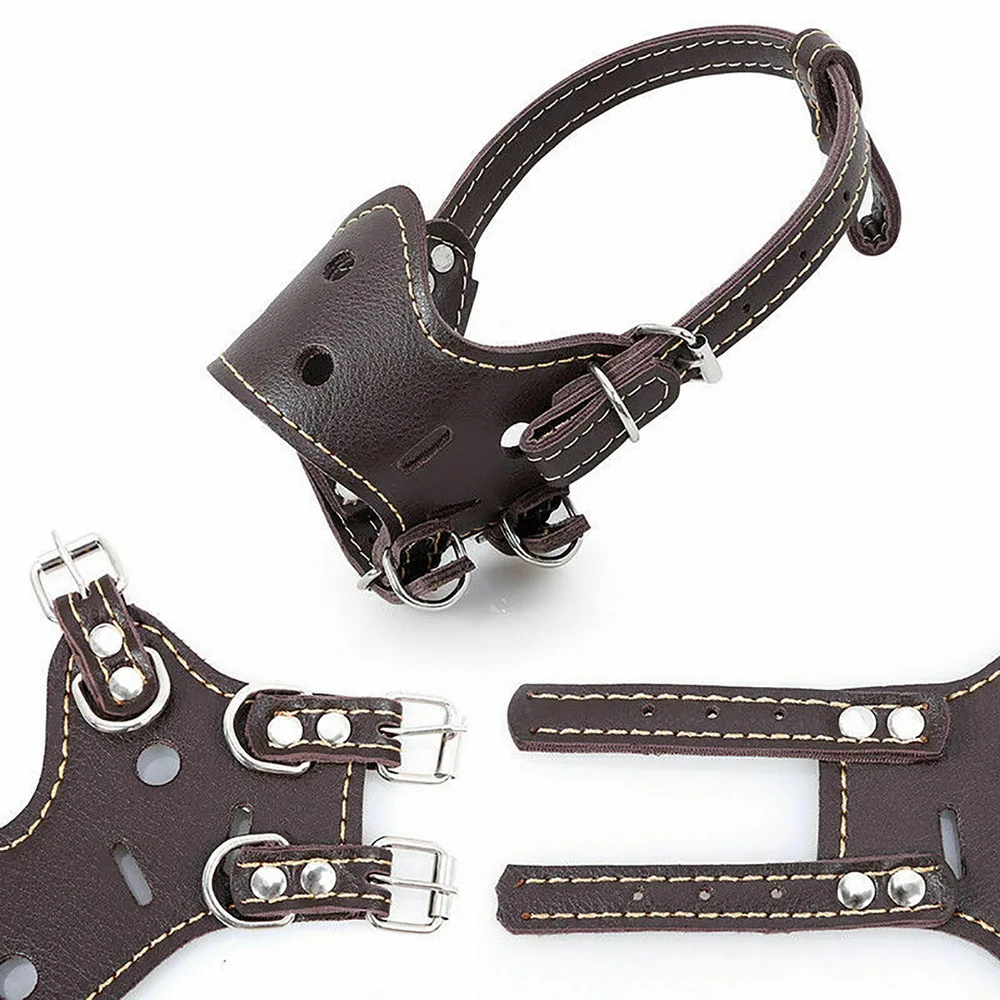 Dog Anti-Bark Bite Muzzle Mask Soft Leather Adjustable Pet Dog Muzzles XS-XL