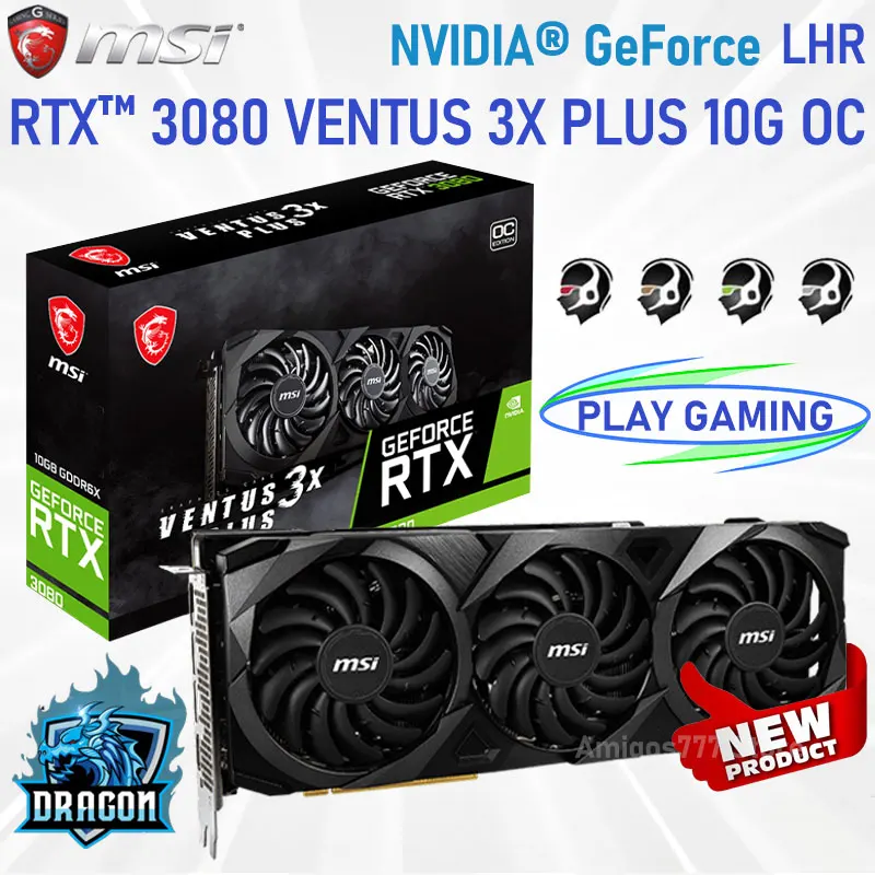 MSI Raphic Card GeForce RTX 3080 VENTUS 3X PLUS 10G OC LHR GDDR6X Graphics  Cards 320-bit PCIe 4.0 RTX 3080 GAMER GPU Viedo Cards