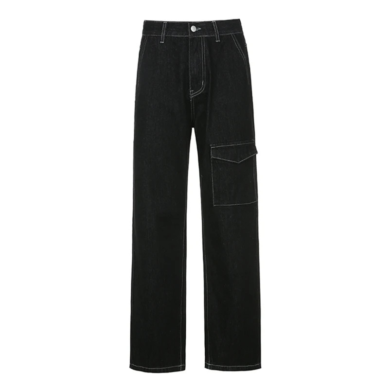 Women Pocket Patchwork Jeans High Waist 