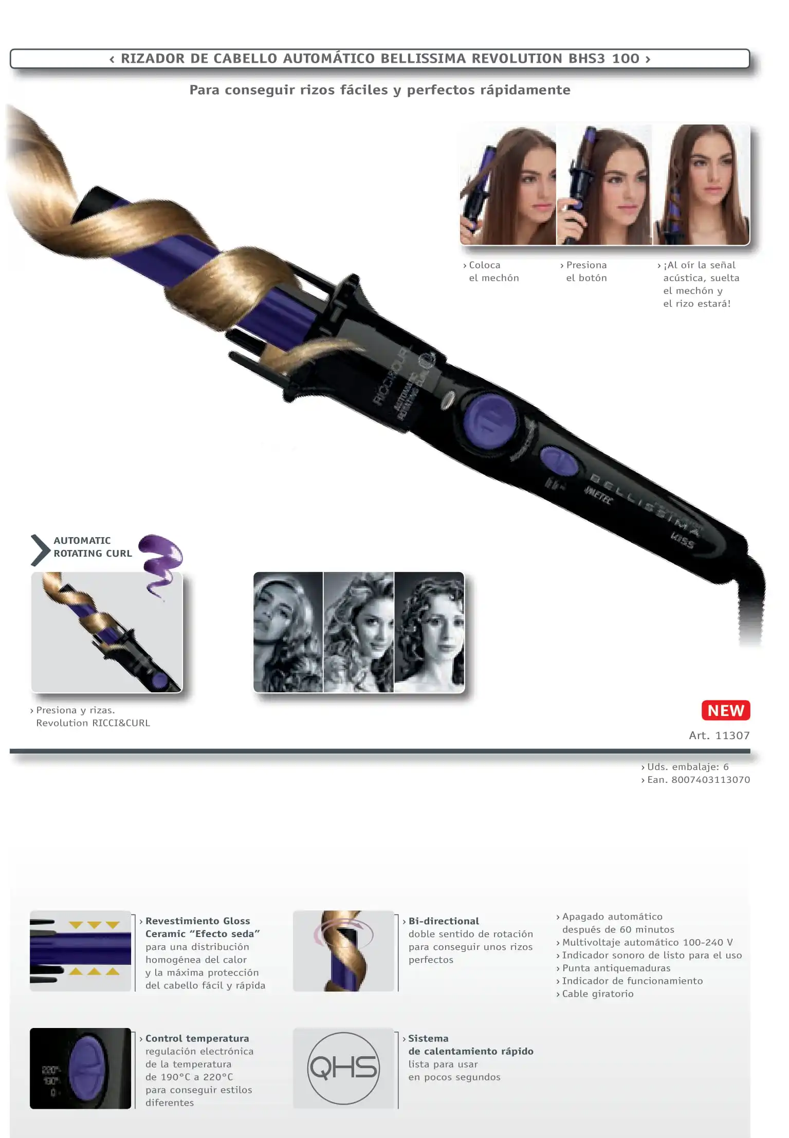 Bellissima Rizador Automático REVOLUTION Ricci \u0026 Curl BHS3 100 Rizos y Ondas  Perfectas con un Solo Click Para hacer todo tipo de rizos|Rizadores| -  AliExpress
