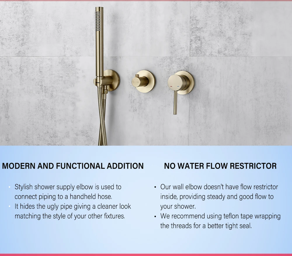 Smesiteli Shower System Set  Brushed Gold Wall Mount Bathroom Faucet Hidden Brass Hot Cold Valve Bath Shower Rain Shower Kit 2