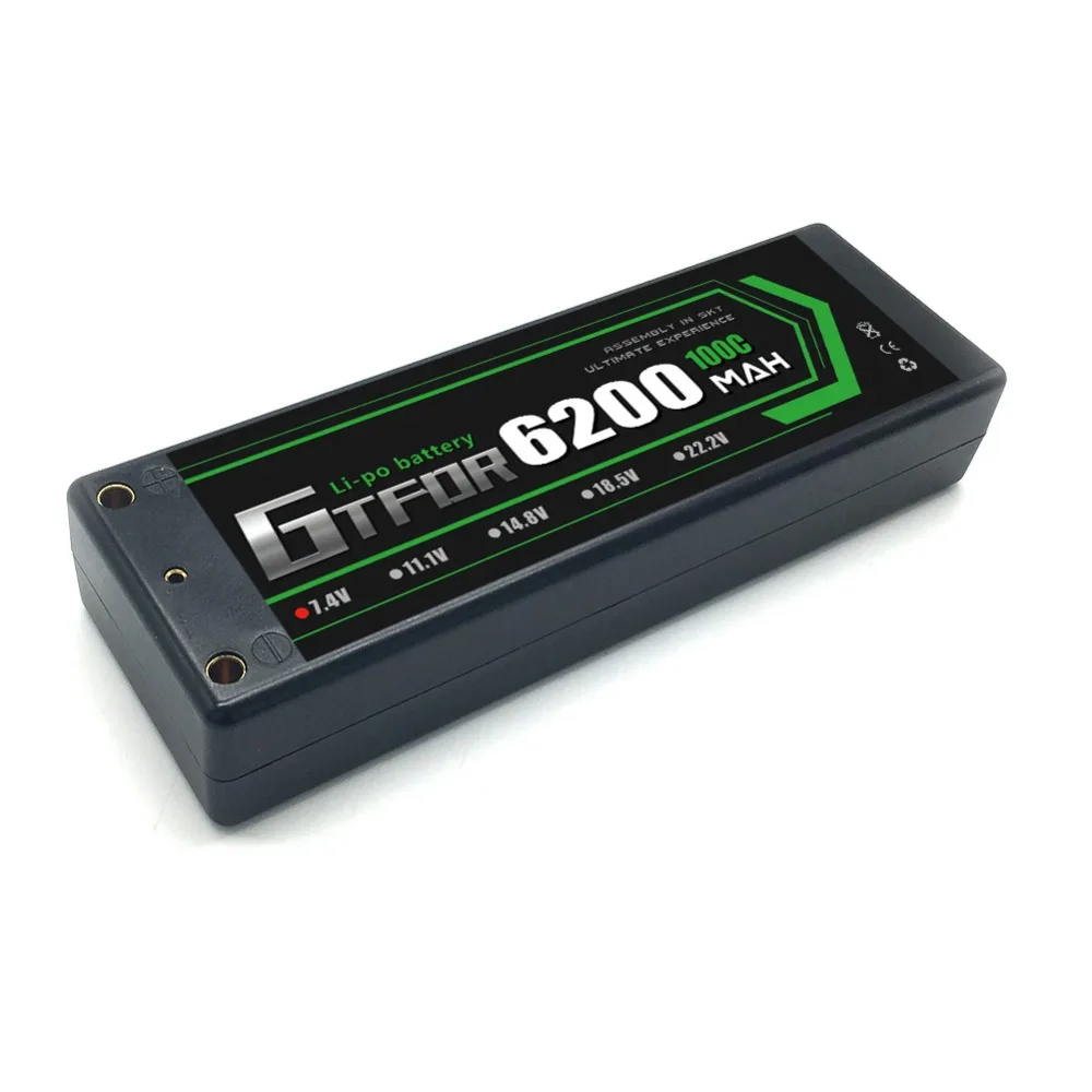 Pacote com 4mm Bala para 1 Gtfdr Lipo Bateria 7.4 v 100c 6200 Mah Case Duro Baterias - 8 1 10 rc Carro Modelo Trax 2 Pçs 2s 5 baterias pacote com 4mm bala para 1 8 1 10 rc carro modelo trax