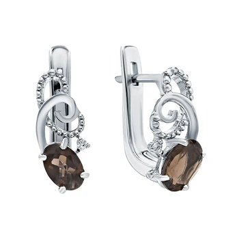 

Silver earrings with cubic zirconia and quartz smoky sunlight sample 925