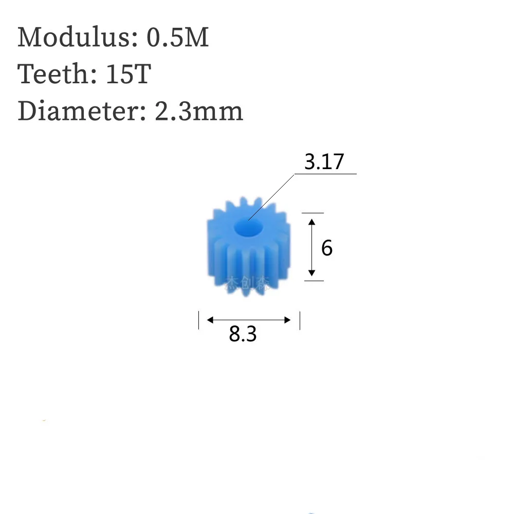 0.5Modulus 15Teeth Blue Plastic Gear Diameter 2.3mm/3.17mm Round Hole 3mm/4mm D-Shape For Toys/Tools Motor