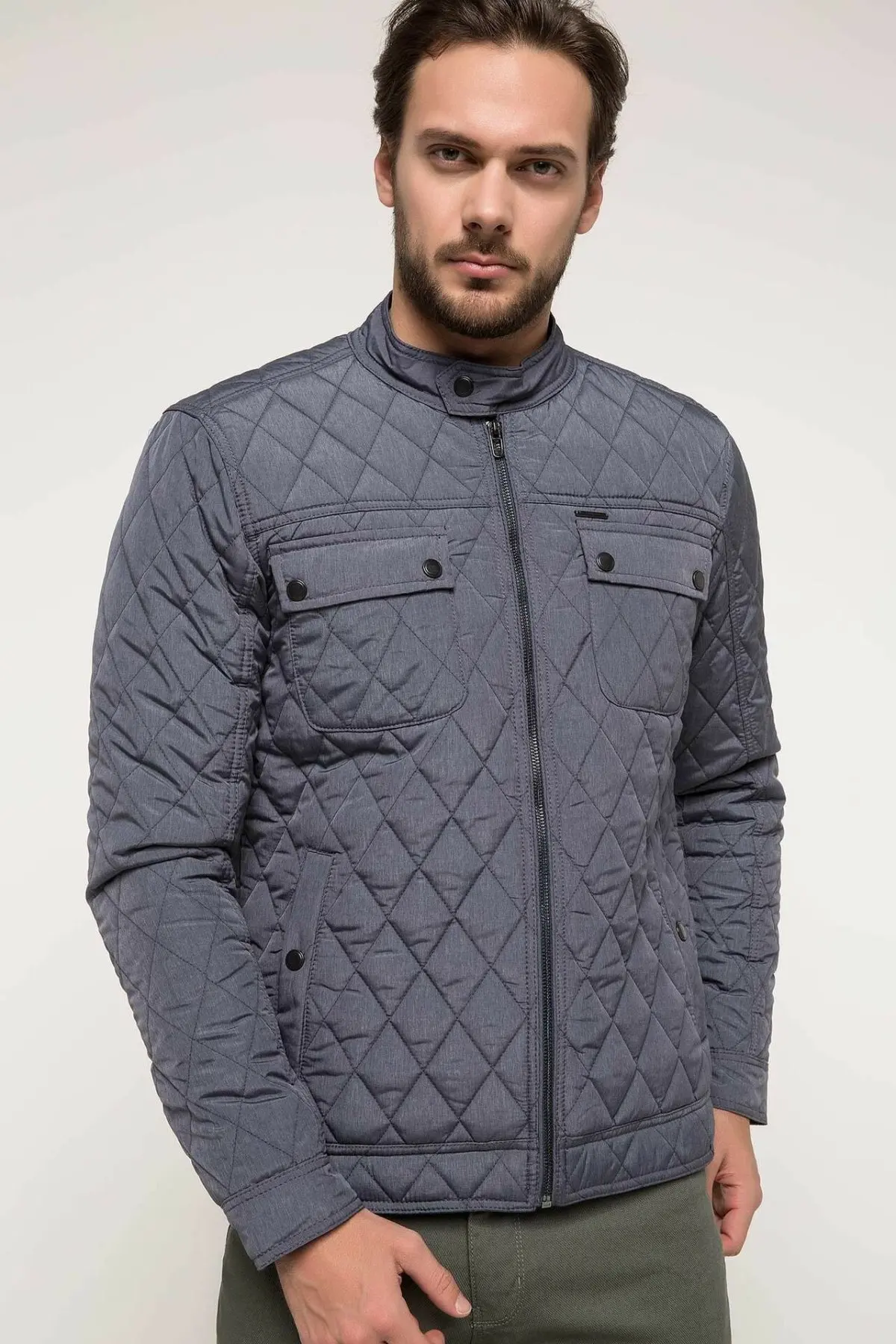 

DeFacto Man Spring Cotton Coats Men Casual Warm Stand Collor Coats Overcoats Male Long Sleeve Parka Mont Coats-H6350AZ18SP