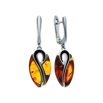 

Silver earrings with amber sunlight sample 925