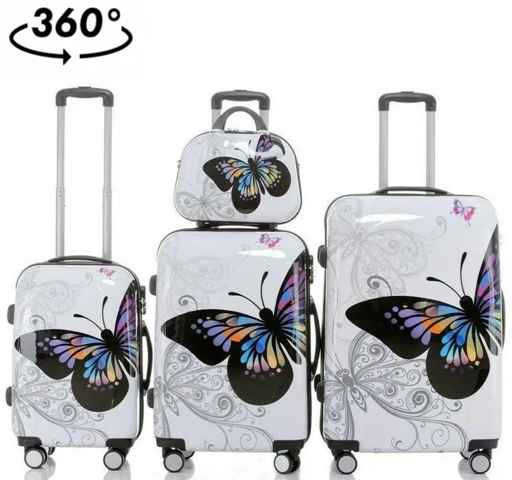 SET DE 4 MARIPOSA BLANCA 3 MALETAS + NECESER 4 RUEDAS 360º TROLLEY