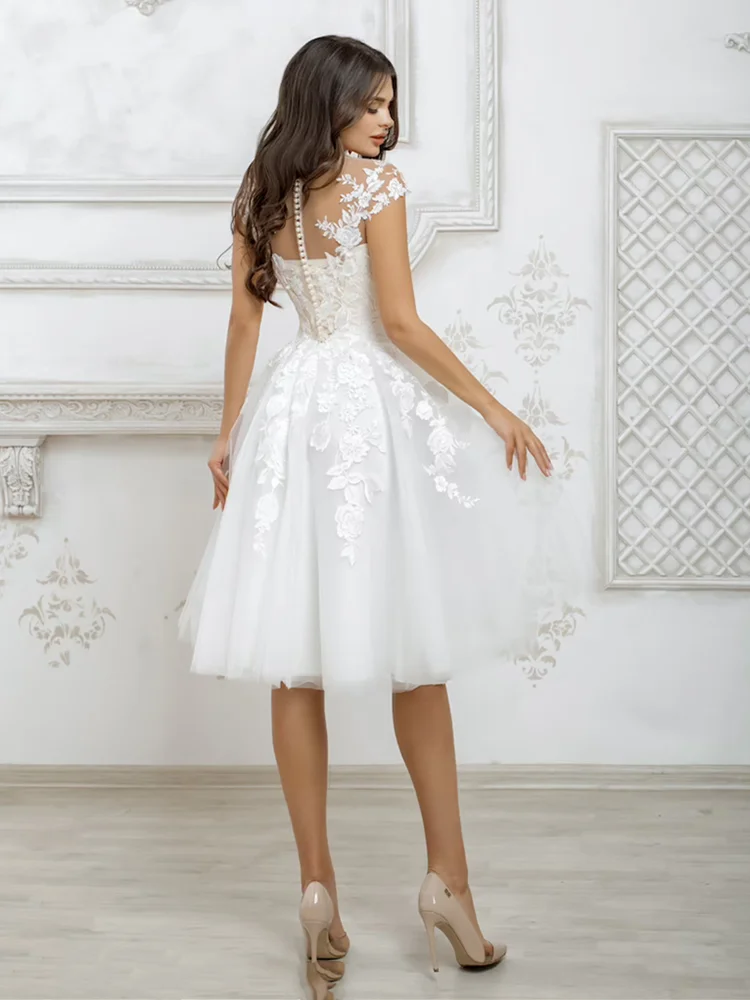 Short Wedding Dresses 2024 White For Women Cap Sleeve Lace  Appliques Boho Bridal Dress Princess Cute Robe De Mariée Illusion