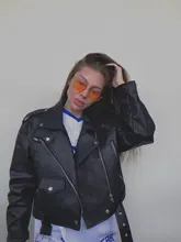 Jacket Short Winter Coat Faux-Leather Mozuleva Black Women Retro PU Turn-Down-Neck Loose