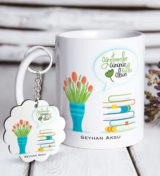 

Personalized Teachers Present-Day Happy White Mug and Keychain Gift Seti-3