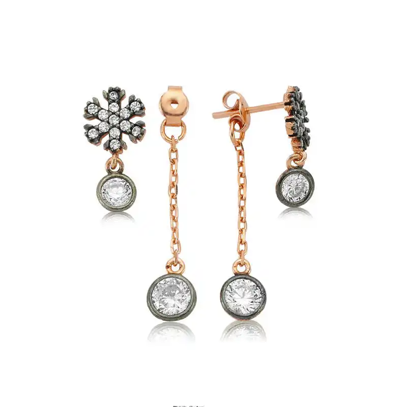 Merve Silver Silver Chain Snowflakes Women 'S Earrings