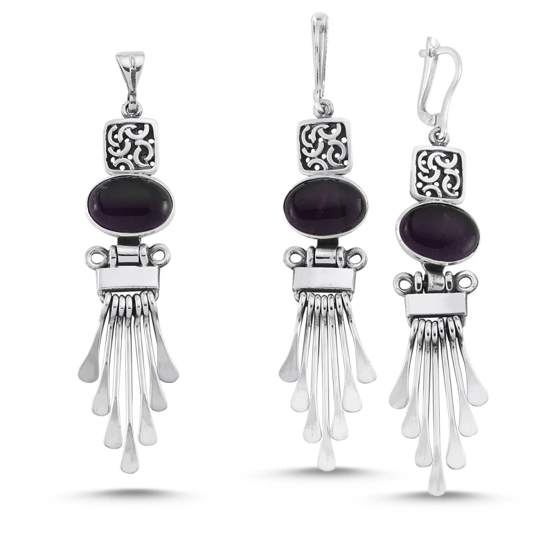 

Silver 925 Sterling Amethyst Stone Handwork Set