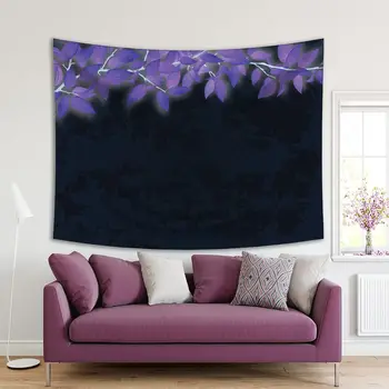 

Tapestry Tree Branch Foliage on Old Wall Countryside Summer Garden Night View Grunge Artwork Blue Purple Gray